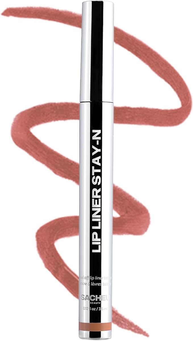 Sacheu Lip Liner STAY-N Peel Off Lip Stain ÛÓ Long Lasting Waterproof Lip Tint with Hyaluronic Acid & Vitamin E ÛÓ Transfer Proof Matte Finish, Vegan & Cruelty-Free (p-INKED)