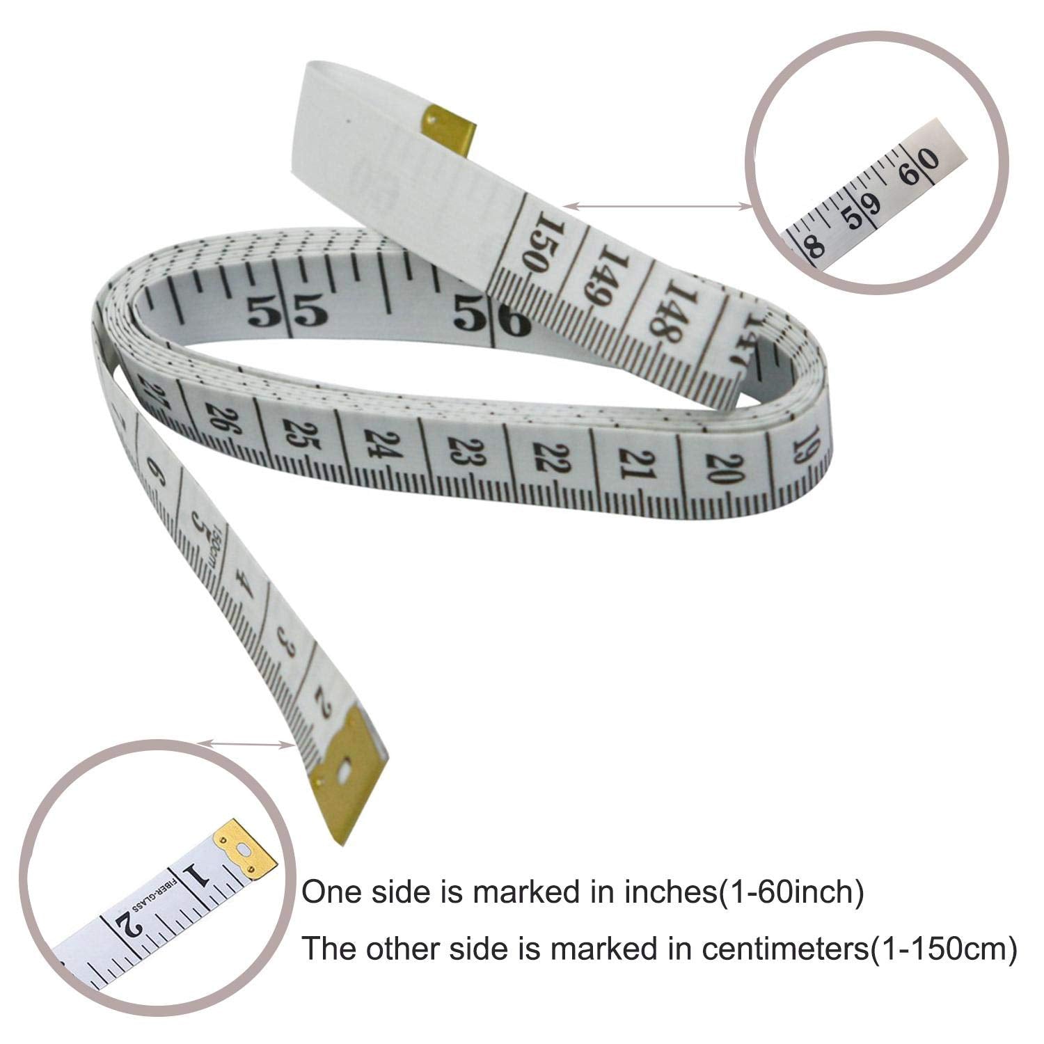 GDMINLO Soft Tape Measure Double Scale Body Sewing Flexible Tailor Craft Vinyl Ruler for Weight Loss Medical Body Measurement, Has Centimetre Scale on Reverse Side 60-inch?öWhite?ä