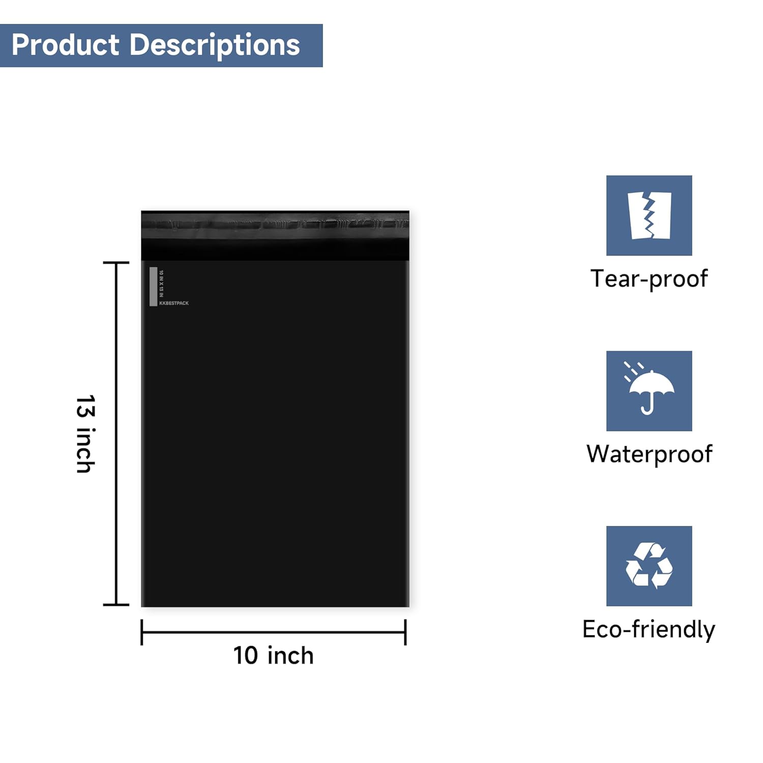 KKBESTPACK 100 Large Poly Mailers 10x13 Shipping Bags for Small Business ÛÒ Self Sealing Package Envelopes (10 x 13 Pack of 100, Black)