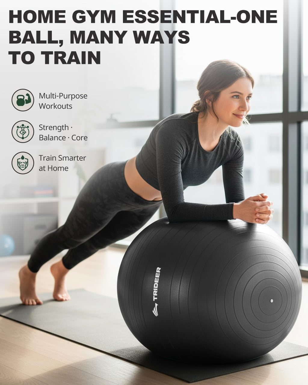 Trideer Exercise Ball for Yoga, Pilates & Fitness ÛÒ Stability Ball Equipment for Home Gym & Office Chair, Core & Balance Training Accessories, Physical Therapy Equipment, Quick Pump Included, 5 Sizes