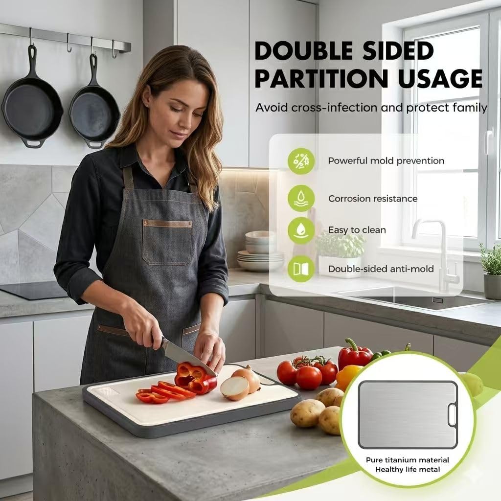 Sumzzz Titanium Cutting Board for Kitchen, Non Toxic 2-in-1 Cutting Board Double Sided Food Grade Pure Titanium, Knife Friendly Easy to Clean Large Size 15ÛÌÑ10.3Û