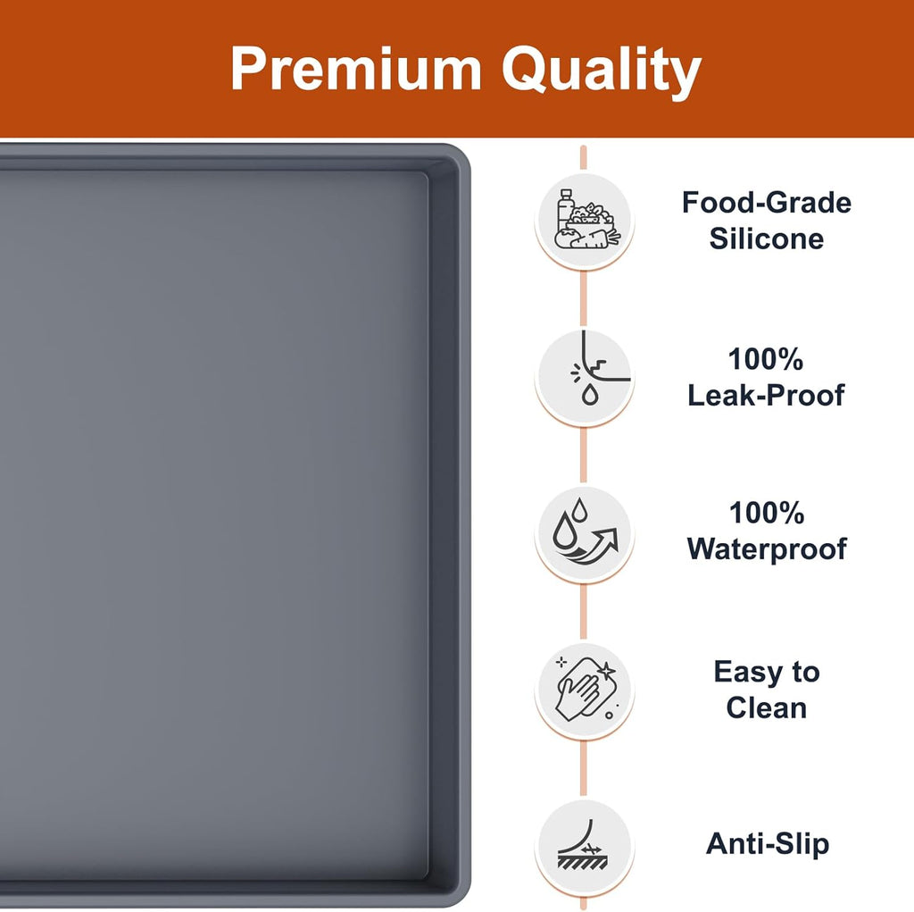 ukeetap Extra Thick Silicone Mat Waterproof with Raised Edge 19Û x 12Û, BPA Free Non-Slip Dog & Cat Food Mat, Feeding Mat for Food and Water Bowls, Spill Proof Mat to Protect Floors, Gray