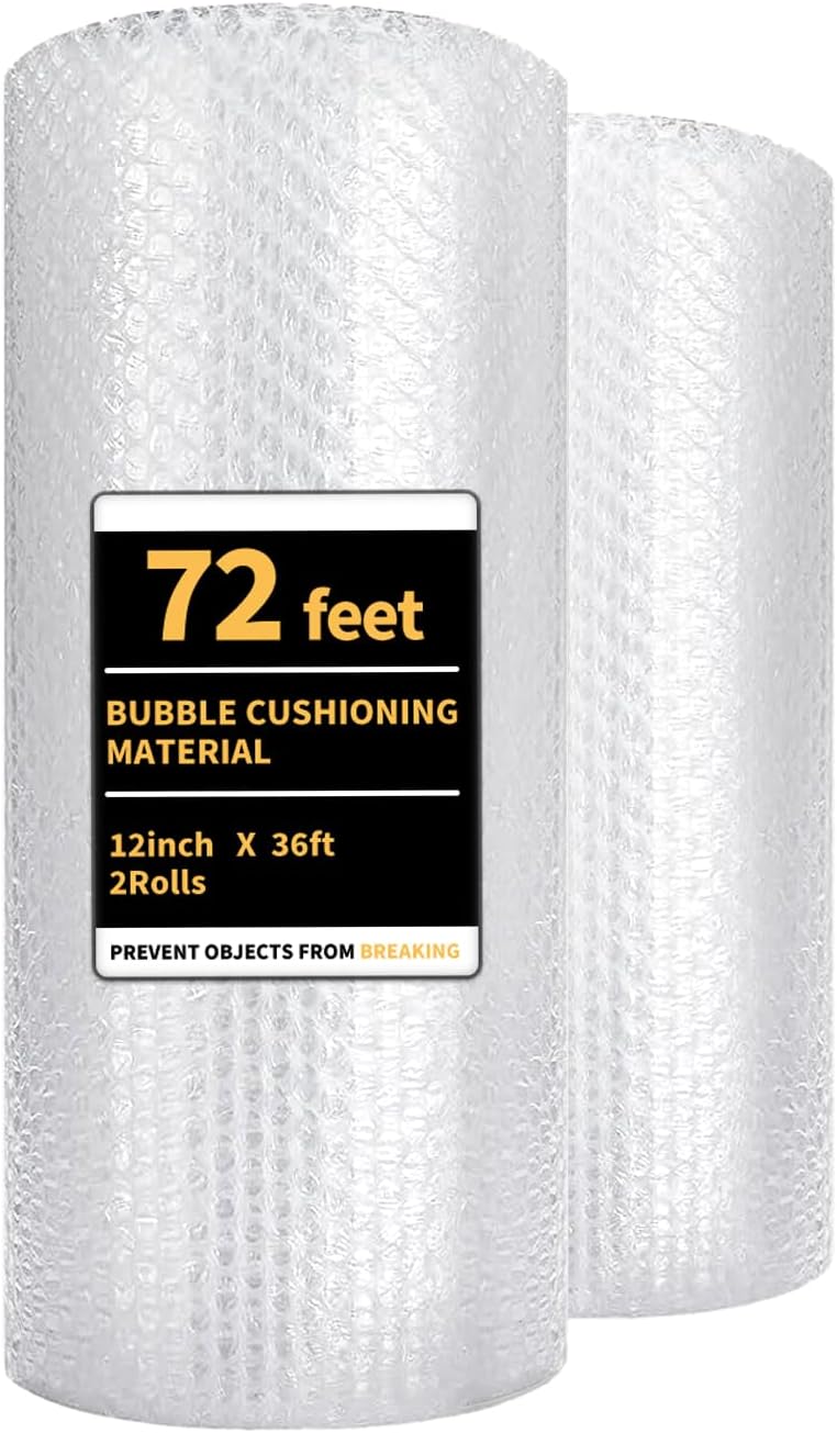 Bubble Cushioning Wrap 2 Pack 12 Inch x 72 ft Bubble Wrap for Packing?ÎMoving Boxes and Shipping for Your Business?ÎPerforated Every 12 in.Suitable for Filling Packaging Boxes.