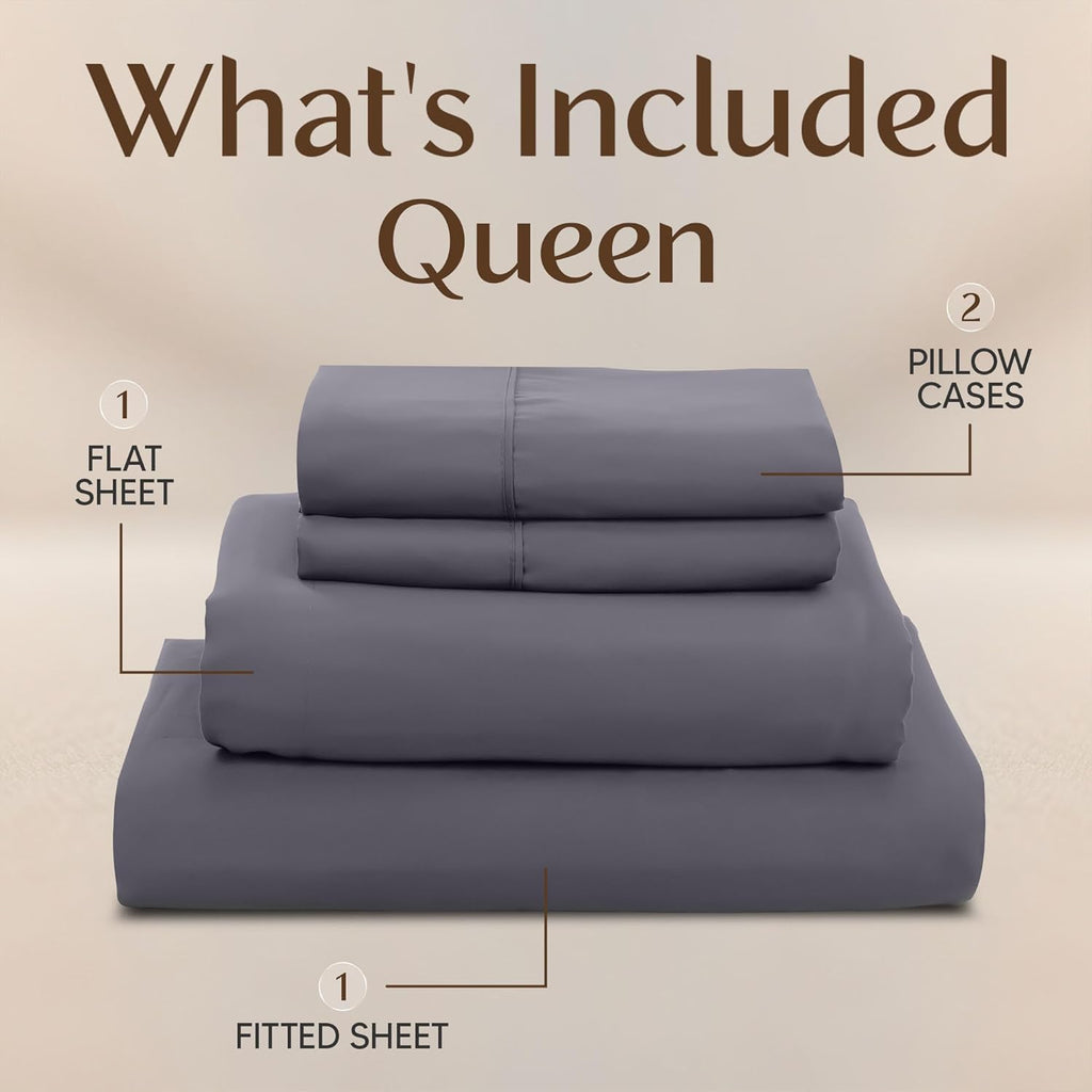 Utopia Bedding Queen Size Sheet Set ÛÒ 4 Piece Bed Sheets, Soft and Breathable Microfiber, Includes 1 Fitted Sheet, 1 Flat Sheet and 2 Pillowcases ÛÒ Oeko Tex (Grey)
