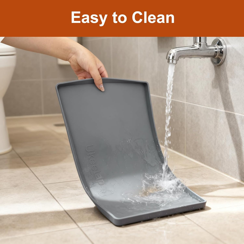 ukeetap Extra Thick Silicone Mat Waterproof with Raised Edge 19Û x 12Û, BPA Free Non-Slip Dog & Cat Food Mat, Feeding Mat for Food and Water Bowls, Spill Proof Mat to Protect Floors, Gray