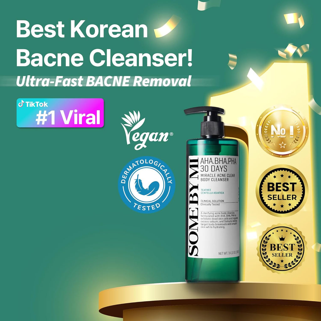 SOME BY MI AHA BHA PHA 30 Days Miracle Acne Clear Body Cleanser 13.5oz ÛÒ Salicylic Acid & Tea Tree Acne Body Wash ÛÒ Deep Cleansing, Sulfate & Paraben Free Korean Skin care