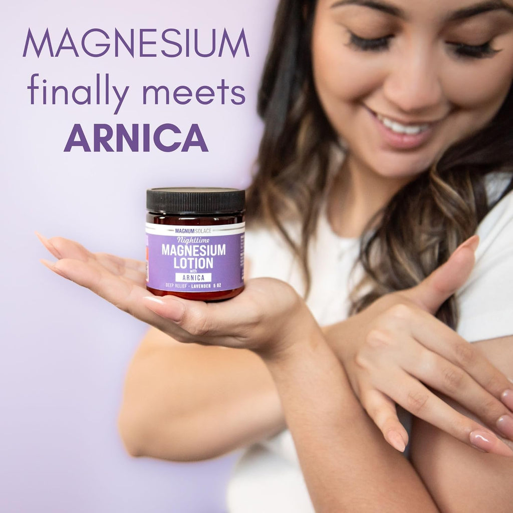 Magnum Solace Nighttime Magnesium Lotion with Arnica ÛÒ Highly Concentrated Magnesium for Muscles & Joints ÛÒ Apply to Legs or Feet Before Bed ÛÒ Skin-Friendly