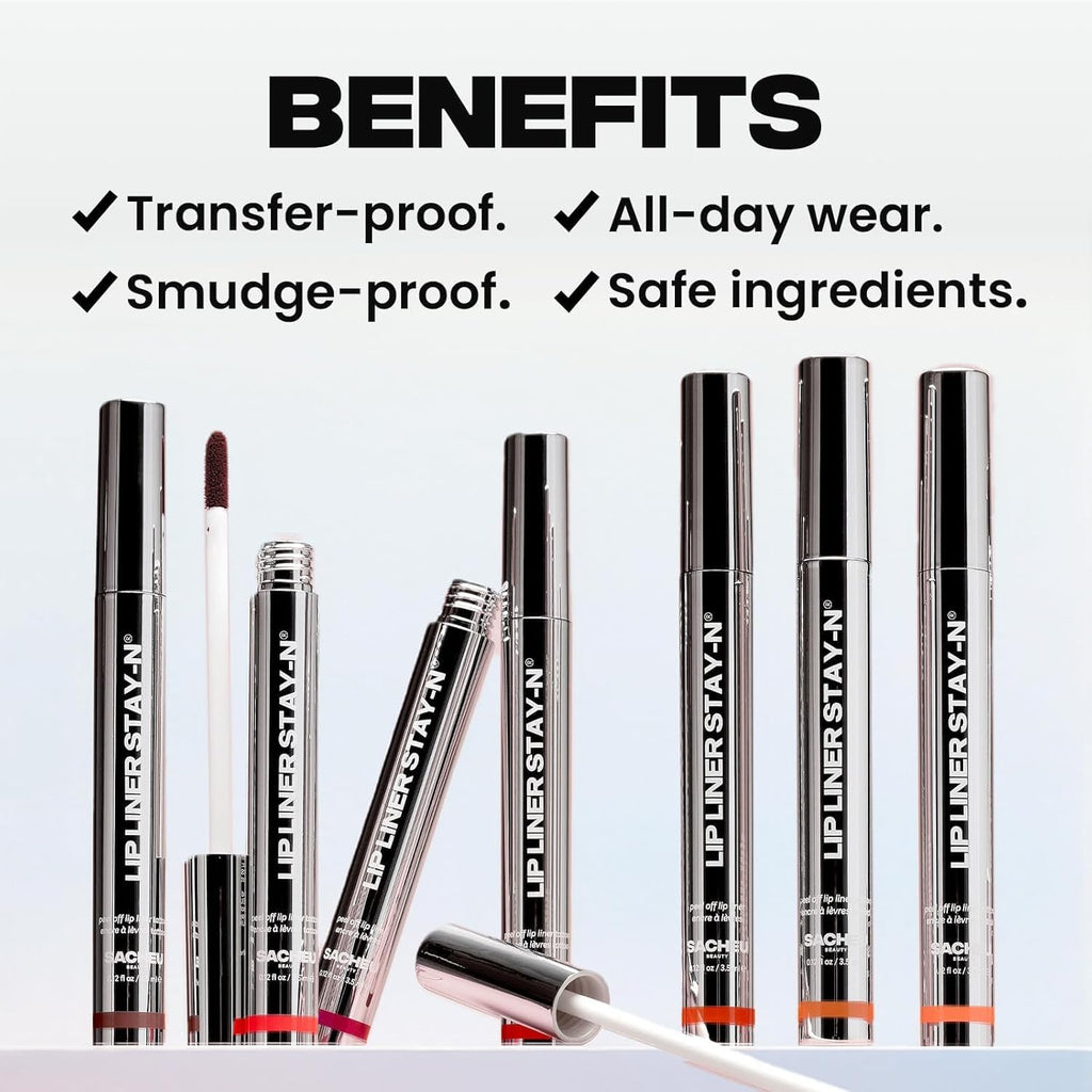 Sacheu Lip Liner STAY-N Peel Off Lip Stain ÛÓ Long Lasting Waterproof Lip Tint with Hyaluronic Acid & Vitamin E ÛÓ Transfer Proof Matte Finish, Vegan & Cruelty-Free (p-INKED)