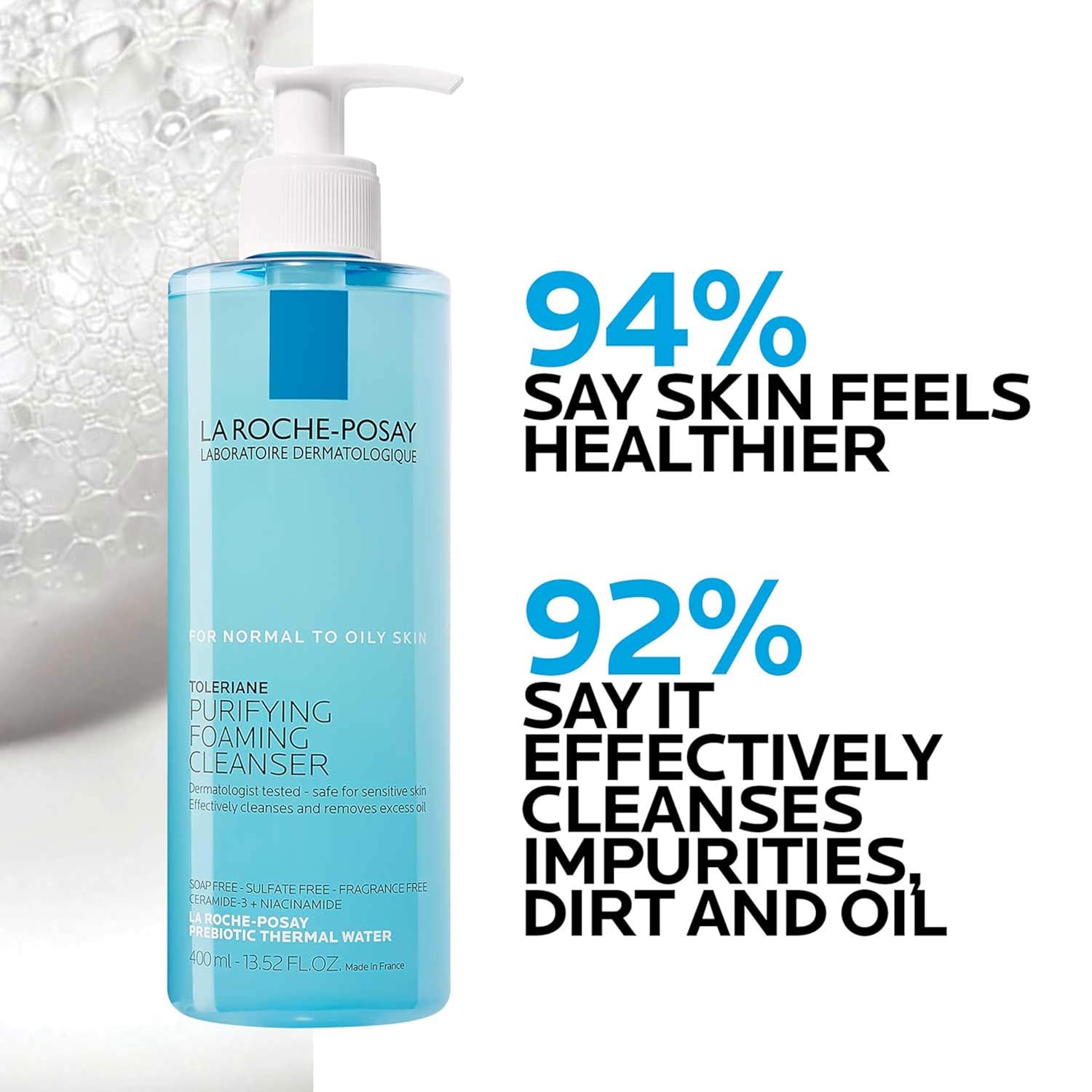 La Roche-Posay Toleriane Purifying Foaming Facial Cleanser, Oil Free Face Wash for Women & Men with Niacinamide + Ceramides, Pore Cleanser Safe For Sensitive Skin, WonÛªt Dry Out Skin, Soap Free
