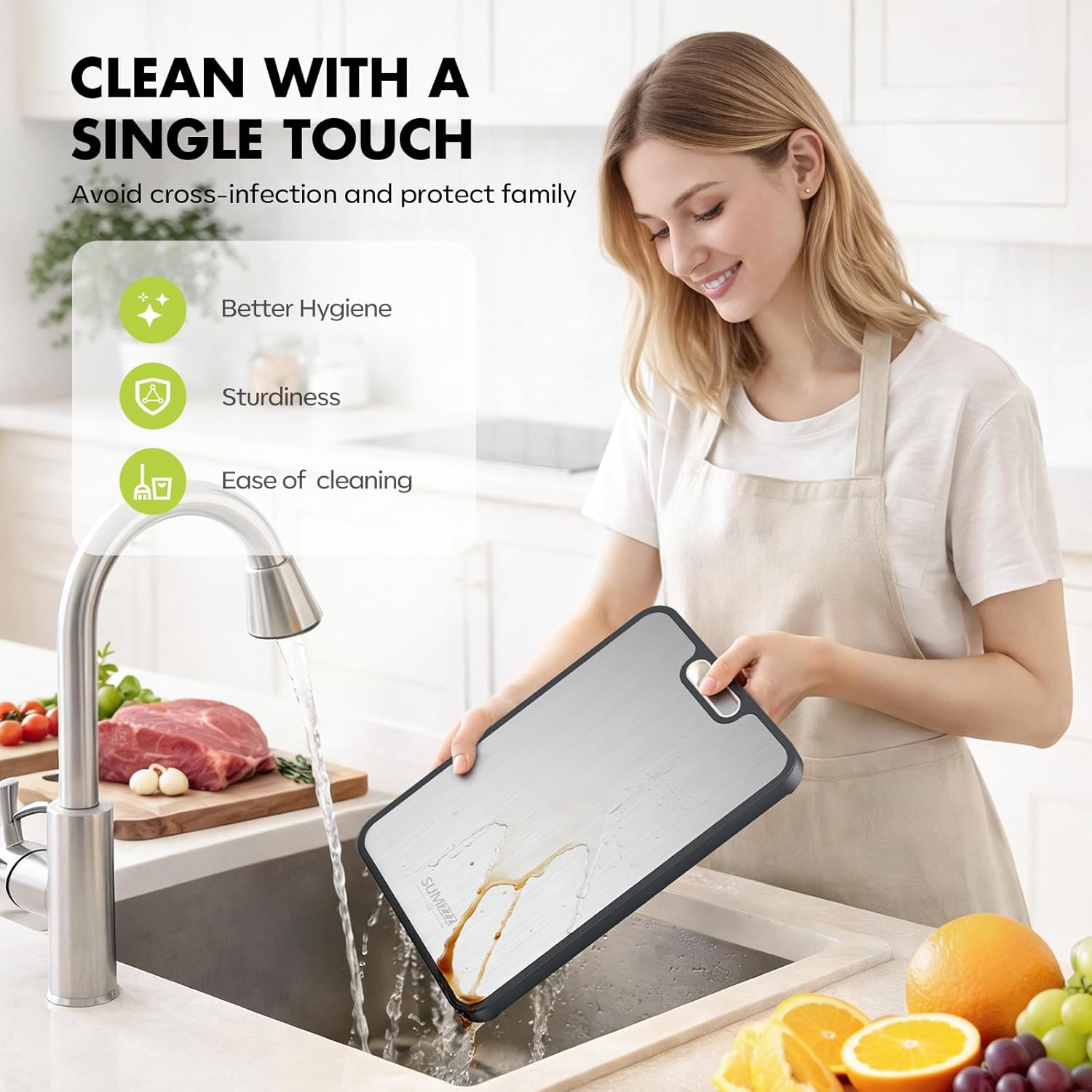Sumzzz Titanium Cutting Board for Kitchen, Non Toxic 2-in-1 Cutting Board Double Sided Food Grade Pure Titanium, Knife Friendly Easy to Clean Large Size 15ÛÌÑ10.3Û