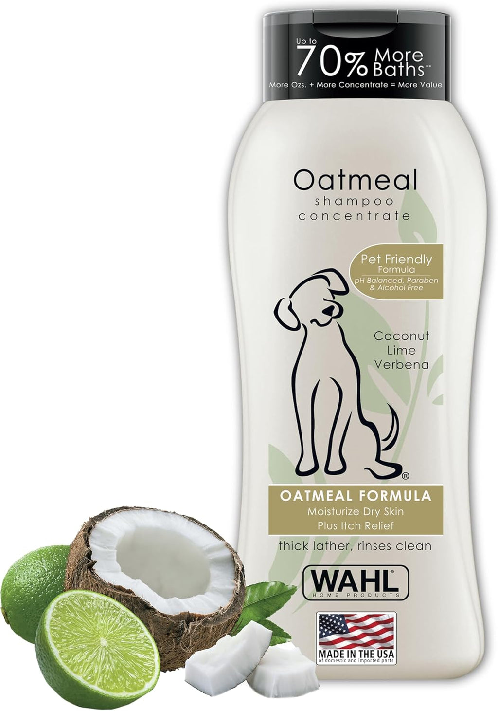 Wahl USA Dry Skin & Itch Relief Pet Shampoo for Dogs ÛÒ Oatmeal Formula with Coconut Lime Verbena Scent & Pet Friendly Formula, 24 Oz - Model 820004A