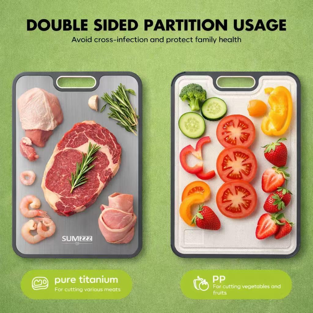 Sumzzz Titanium Cutting Board for Kitchen, Non Toxic 2-in-1 Cutting Board Double Sided Food Grade Pure Titanium, Knife Friendly Easy to Clean Large Size 15ÛÌÑ10.3Û