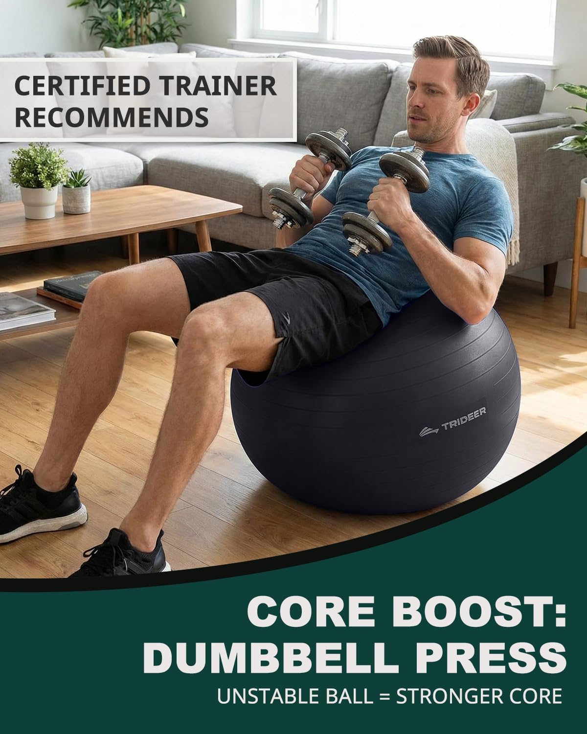 Trideer Exercise Ball for Yoga, Pilates & Fitness ÛÒ Stability Ball Equipment for Home Gym & Office Chair, Core & Balance Training Accessories, Physical Therapy Equipment, Quick Pump Included, 5 Sizes