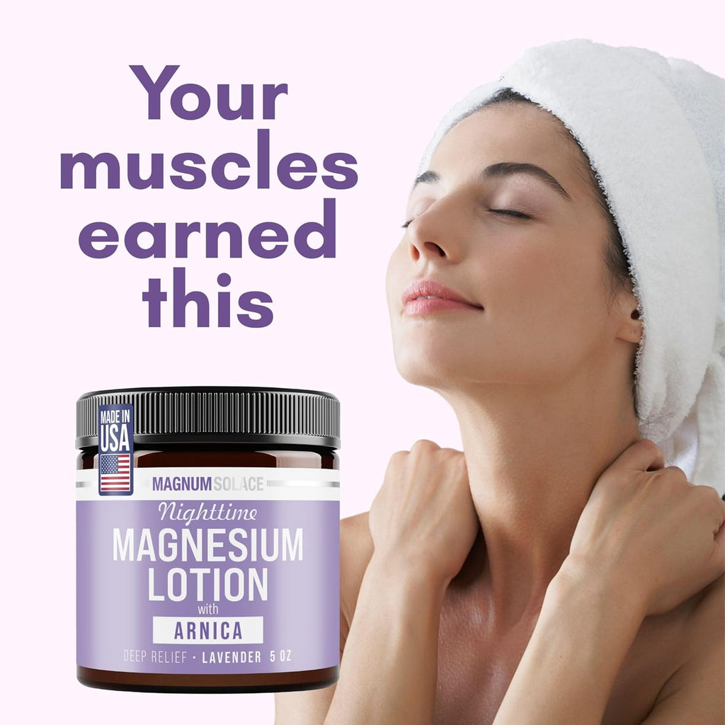 Magnum Solace Nighttime Magnesium Lotion with Arnica ÛÒ Highly Concentrated Magnesium for Muscles & Joints ÛÒ Apply to Legs or Feet Before Bed ÛÒ Skin-Friendly