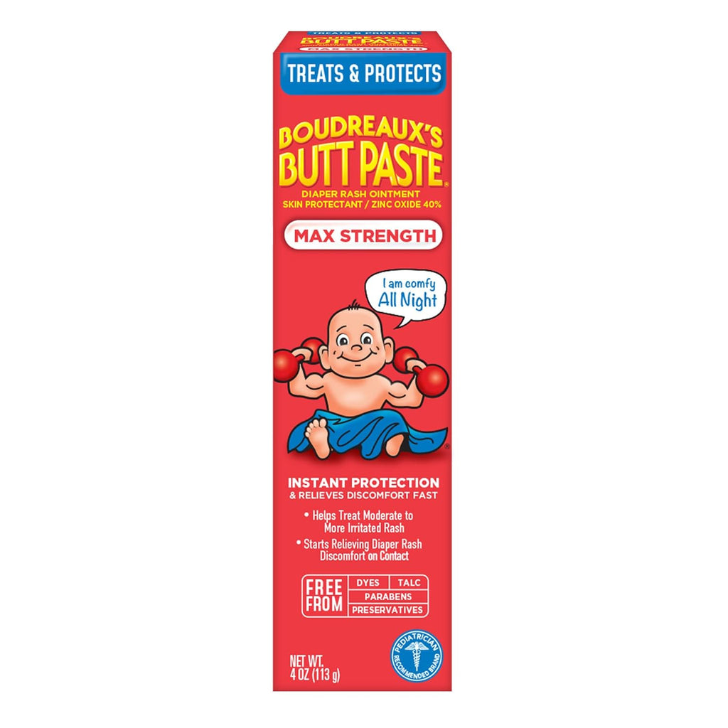 BoudreauxÛªs Butt Paste Max Strength Diaper Rash Cream for Baby, Ointment With Zinc Oxide, 4 oz Tube