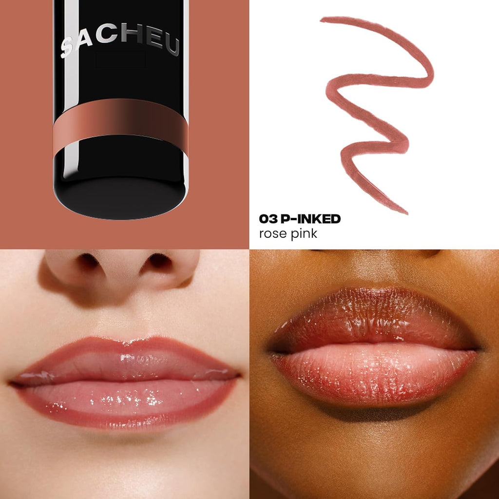 Sacheu Lip Liner STAY-N Peel Off Lip Stain ÛÓ Long Lasting Waterproof Lip Tint with Hyaluronic Acid & Vitamin E ÛÓ Transfer Proof Matte Finish, Vegan & Cruelty-Free (p-INKED)