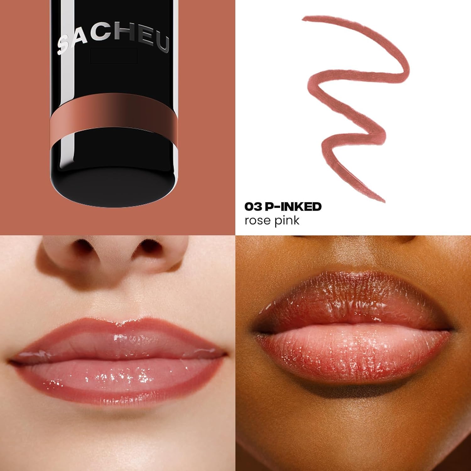 Sacheu Lip Liner STAY-N Peel Off Lip Stain ÛÓ Long Lasting Waterproof Lip Tint with Hyaluronic Acid & Vitamin E ÛÓ Transfer Proof Matte Finish, Vegan & Cruelty-Free (p-INKED)
