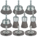 10 Pcs Wire Brush for Drill, Coarse Carbon Steel Crimping Wire Wheel Brush, 1/4 Inch Hex Shank, Cup Brush Drill Bit for Cleaning Rust, Stripping and Abrasive