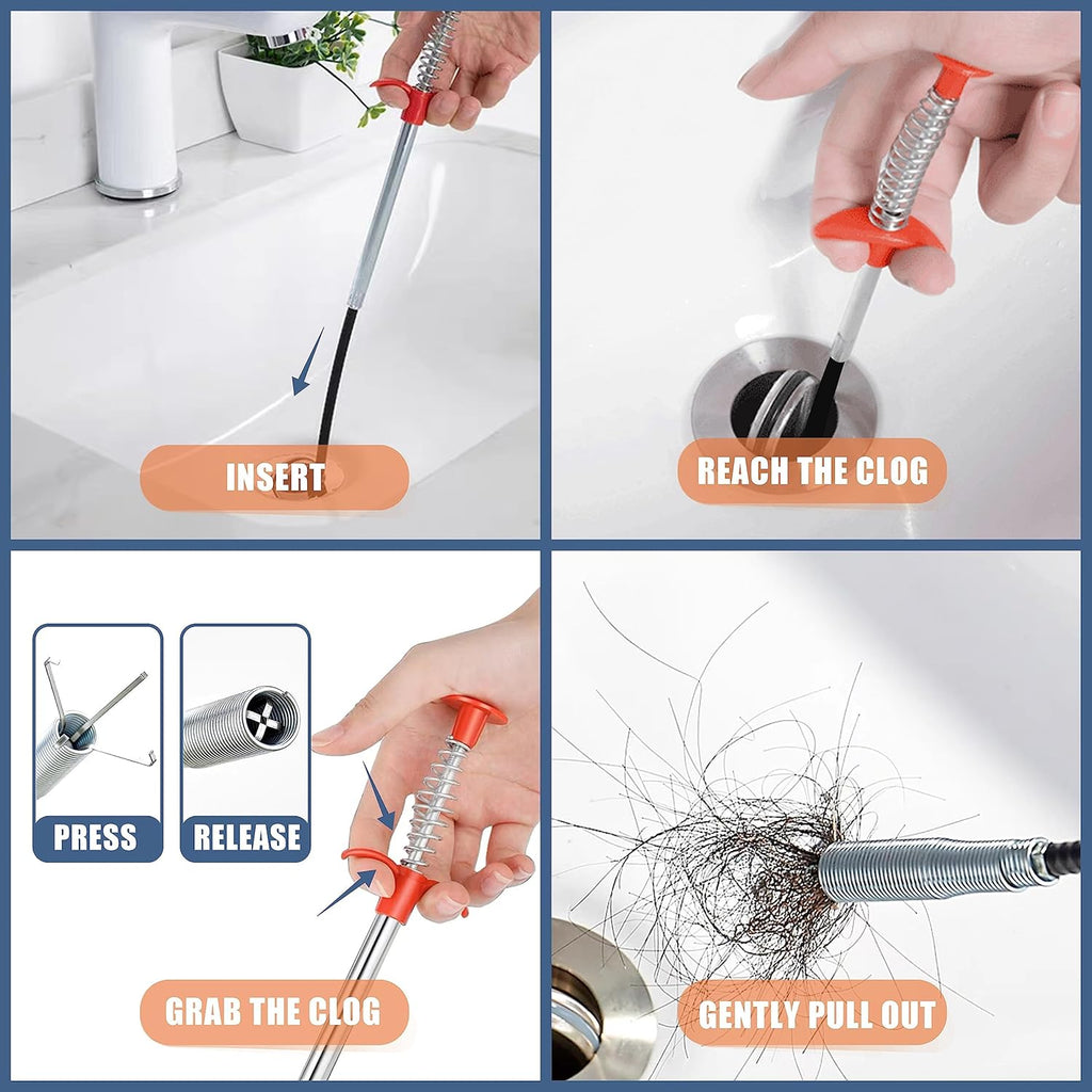 35.5inch Drain Clog Remover(1pcs), 25inch Drain Snake Hair Remover(6pcs) ?  Cleaning Brush(2pcs), Hair Catcher Drain Auger Cleaner Tool Set For Toilet, Kitchen Sink, Bathroom Tub, Sewer, 9 Pack