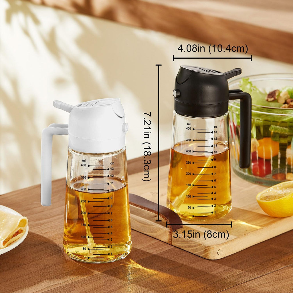 TrendPlain 16oz/470ml Glass Olive Oil Sprayer for Cooking ÛÒ 2 in 1 Olive Oil Dispenser Bottle for Kitchen Gadgets and Air Fryer Accessories, Salad, BBQ - Black