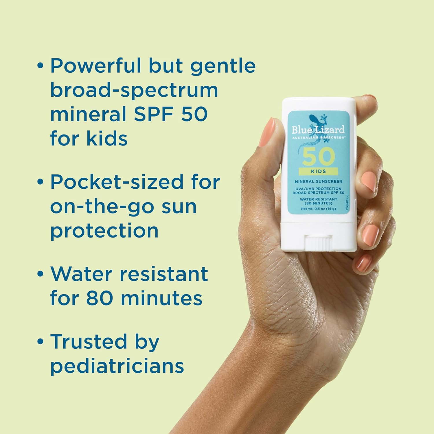 Blue Lizard Kids Mineral SPF 50 Sunscreen Stick, Zinc Oxide, 100% Mineral Actives, Developed for KidsÛª Sensitive Skin, TSA-Friendly, Vegan, Paraben-free, Fragrance-Free, 0.5 oz