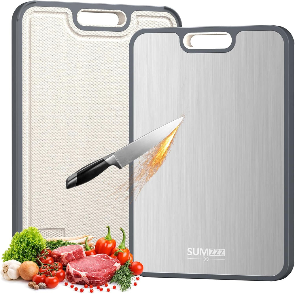 Sumzzz Titanium Cutting Board for Kitchen, Non Toxic 2-in-1 Cutting Board Double Sided Food Grade Pure Titanium, Knife Friendly Easy to Clean Large Size 15ÛÌÑ10.3Û