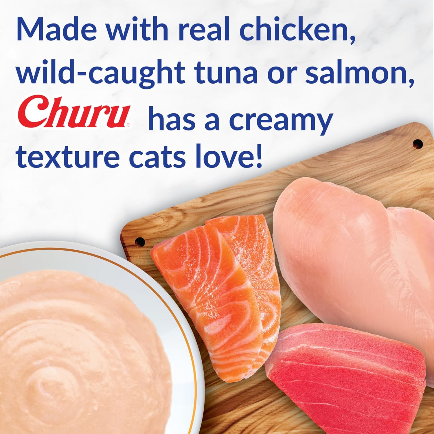 INABA Churu Cat Treats, Grain-Free, Lickable, Squeezable Creamy PurÌ©e Cat Treat/Topper with Vitamin E & Taurine, 0.5 Ounces Each Tube, 50 Tubes, Tuna & Chicken Variety