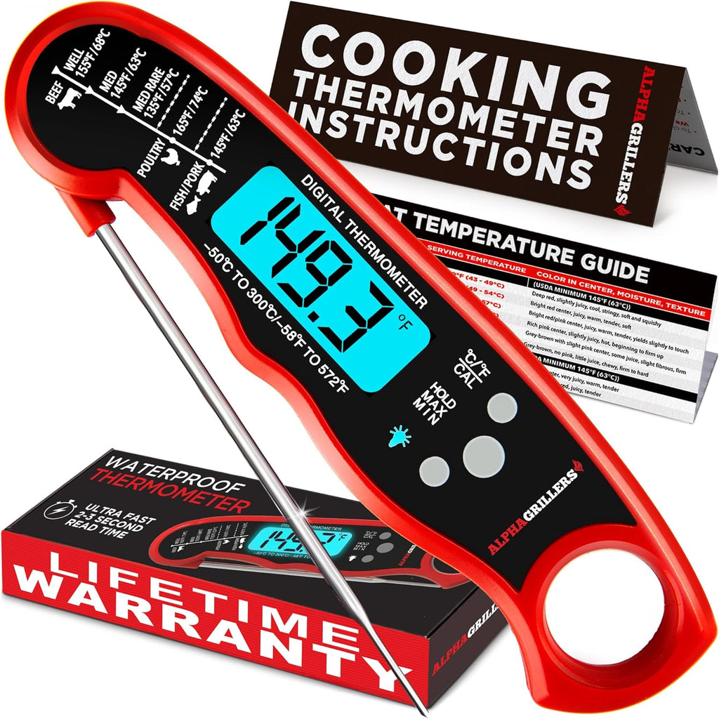 Alpha Grillers Meat Thermometer Digital ÛÒ Instant Read Food Thermometer for Cooking & Grilling ÛÒ Professional Kitchen Gifts for Men, Dad & Mom