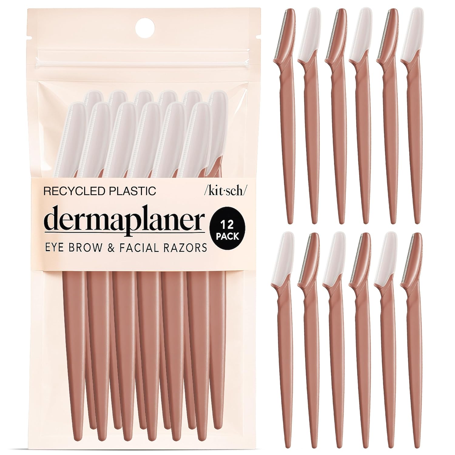 Kitsch Dermaplane Razor for Women Face ÛÒ Face Razors for Women & Men, Eye Brow Razors & Face Shaver ÛÒ Exfoliating Facial Razor & Dermaplaner as Skin Care Tool for Smoother Skin - Terracotta, 12 pcs