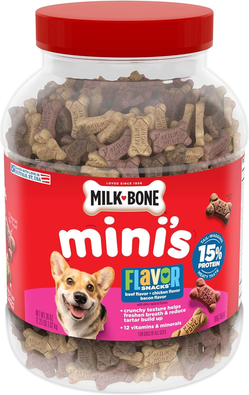 Milk-Bone Flavor Snacks MiniÛªs Dog Biscuits, Flavored Crunchy Dog Treats, 36 Oz. Canister
