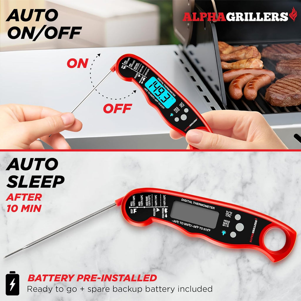 Alpha Grillers Meat Thermometer Digital ÛÒ Instant Read Food Thermometer for Cooking & Grilling ÛÒ Professional Kitchen Gifts for Men, Dad & Mom
