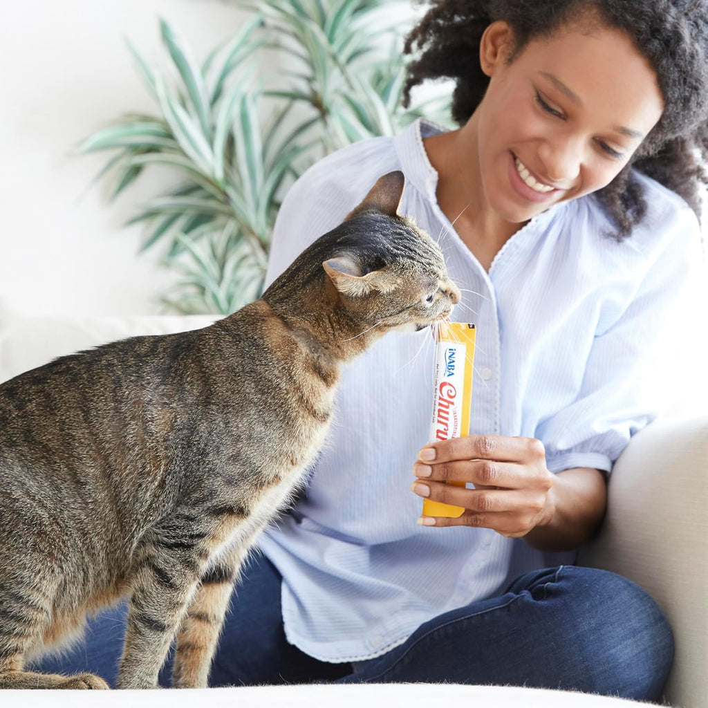 INABA Churu Cat Treats, Grain-Free, Lickable, Squeezable Creamy PurÌ©e Cat Treat/Topper with Vitamin E & Taurine, 0.5 Ounces Each Tube, 50 Tubes, Tuna & Chicken Variety