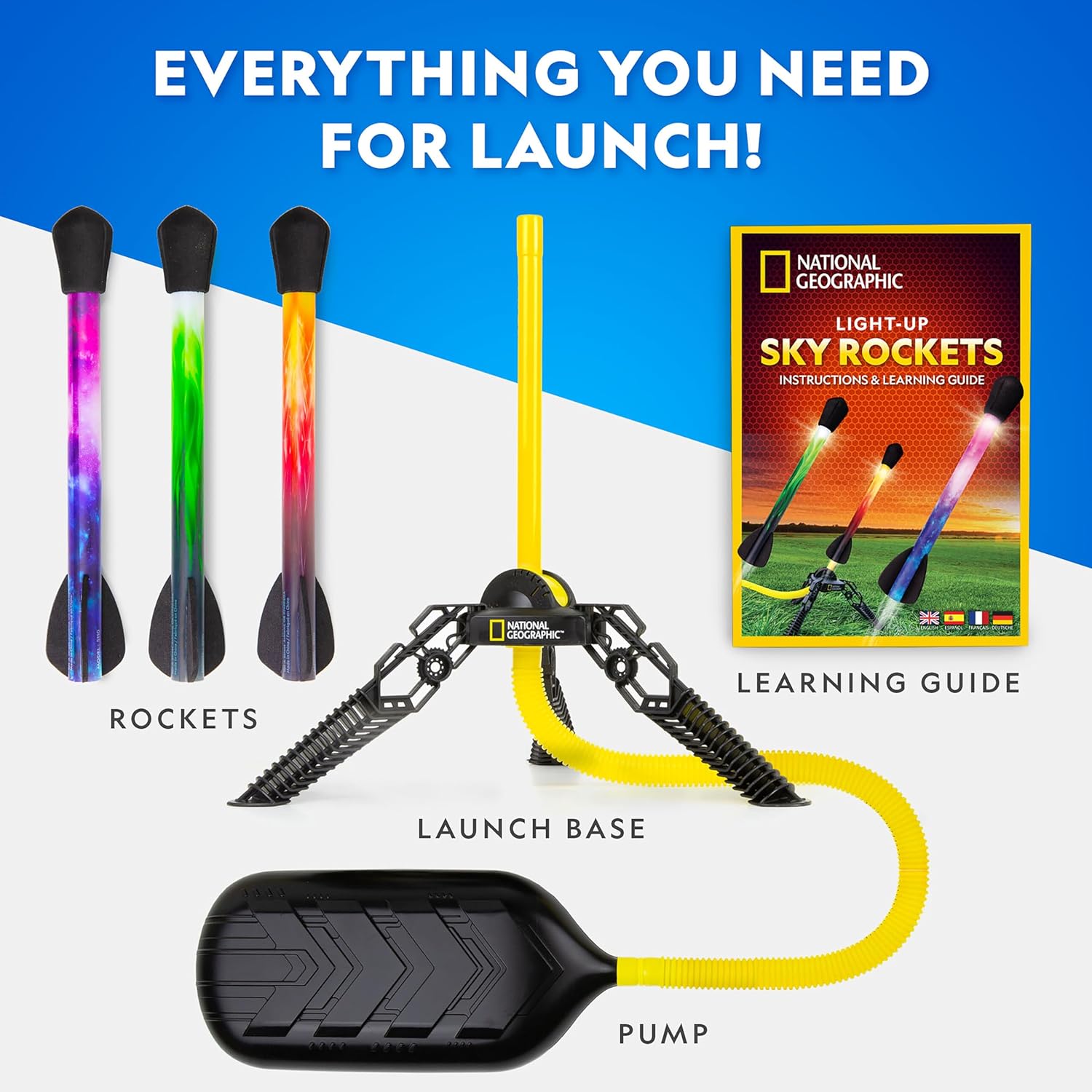 NATIONAL GEOGRAPHIC Air Rocket Toy ÛÒ Ultimate LED Rocket Launcher for Kids, Jump and Launch The Light Up, Air Powered, Foam Tipped Rockets up to 100 Feet