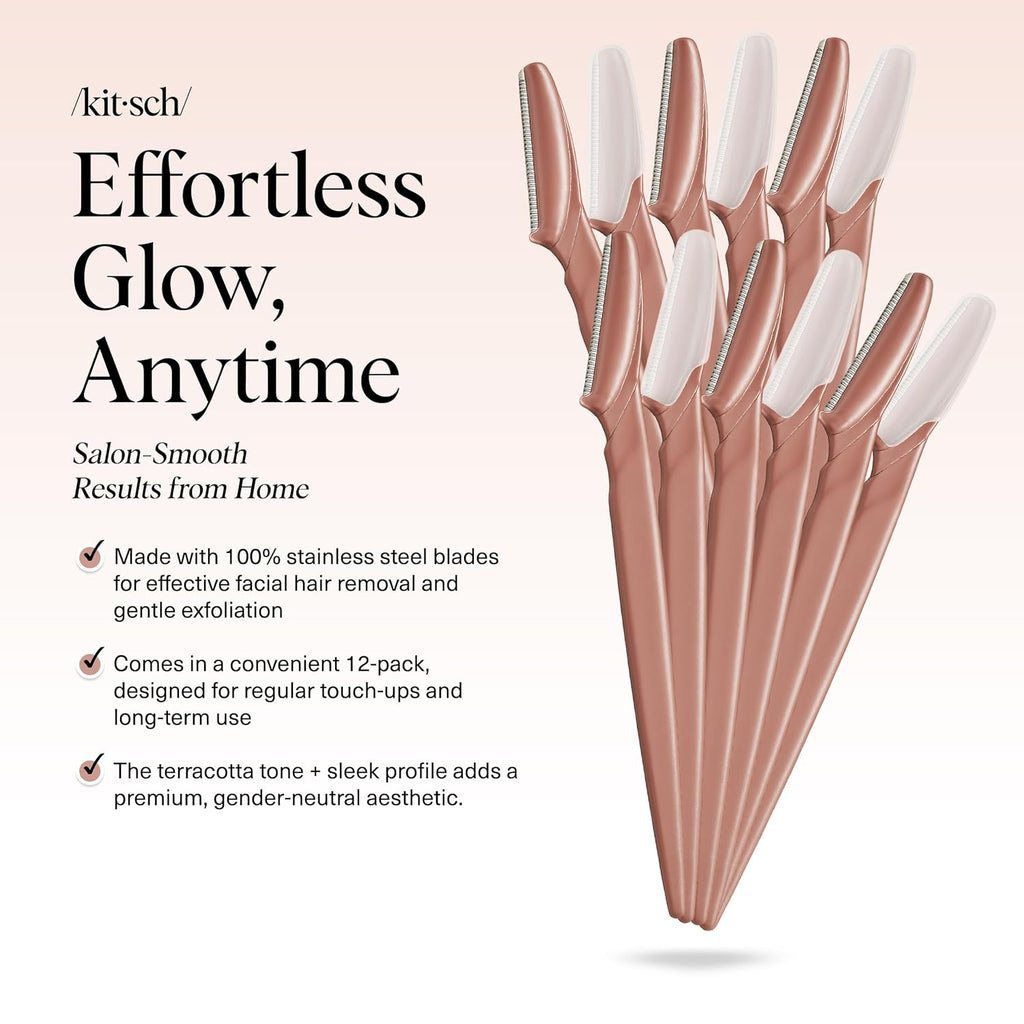 Kitsch Dermaplane Razor for Women Face ÛÒ Face Razors for Women & Men, Eye Brow Razors & Face Shaver ÛÒ Exfoliating Facial Razor & Dermaplaner as Skin Care Tool for Smoother Skin - Terracotta, 12 pcs