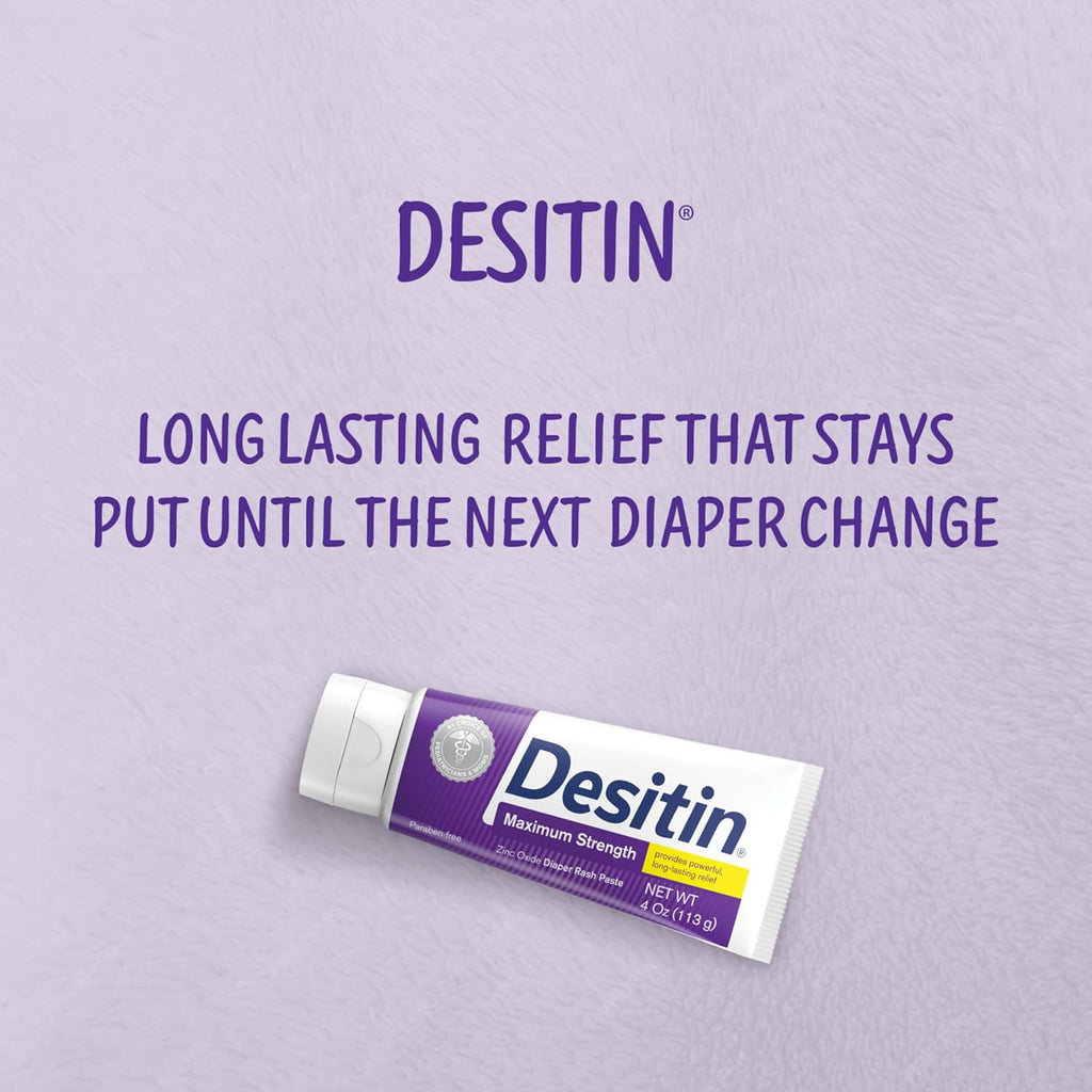 Desitin Maximum Strength Baby Diaper Rash Cream, 40% Zinc Oxide, Hypoallergenic No Added Parabens & Dyes, Protects & Relieves BabyÛªs Skin for Up to 12 Hours, Prevents Diaper Rash, 4.8 oz Tube