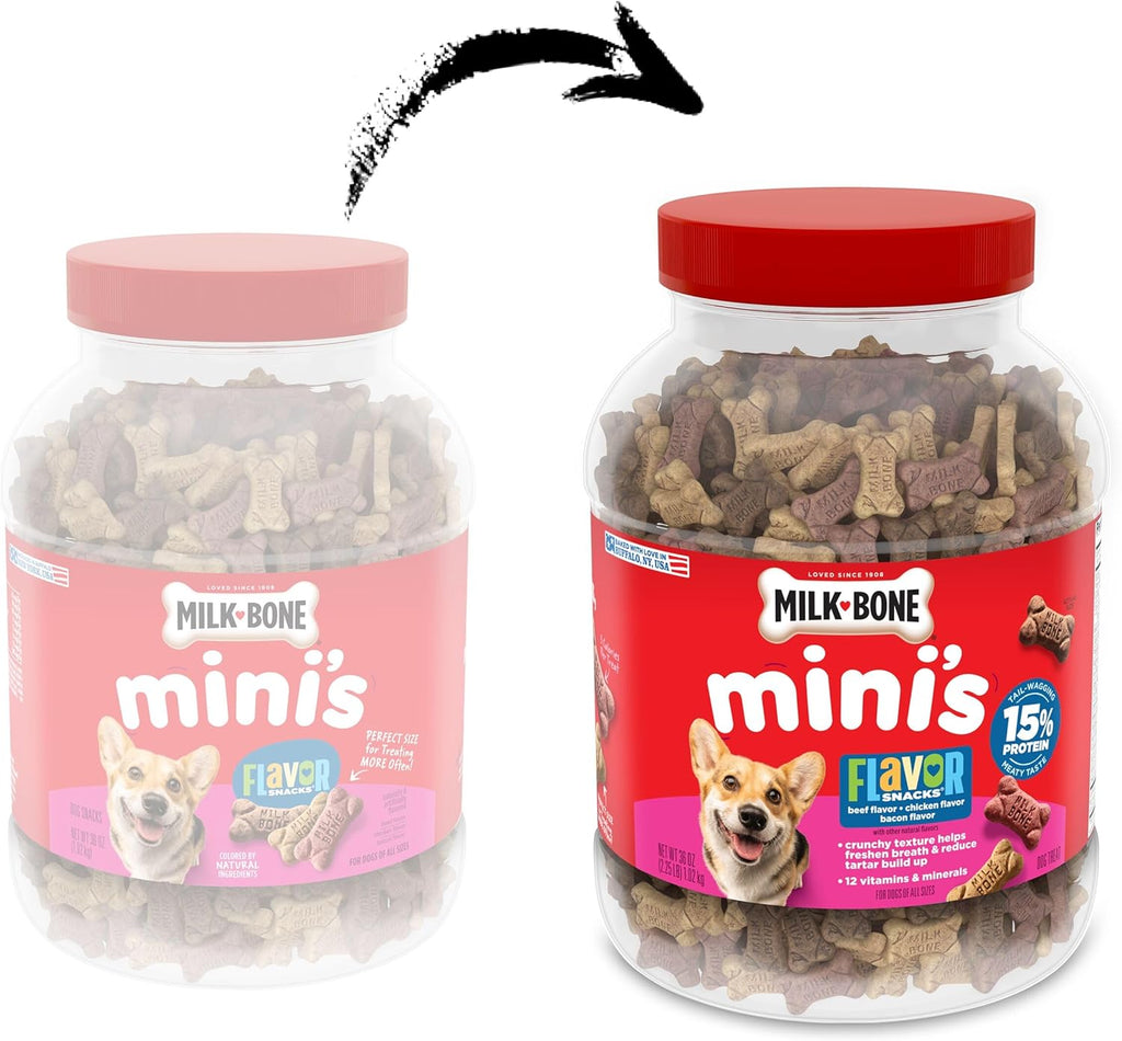 Milk-Bone Flavor Snacks MiniÛªs Dog Biscuits, Flavored Crunchy Dog Treats, 36 Oz. Canister