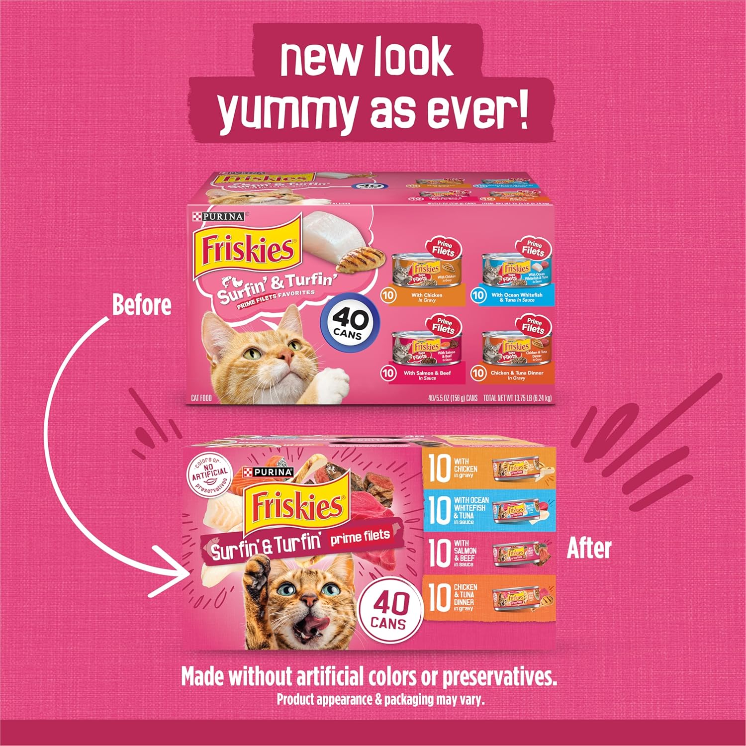 Purina Friskies Gravy Wet Cat Food Variety Pack, SurfinÛª and TurfinÛª Prime Filets Favorites - (Pack of 40) 5.5 oz. Cans