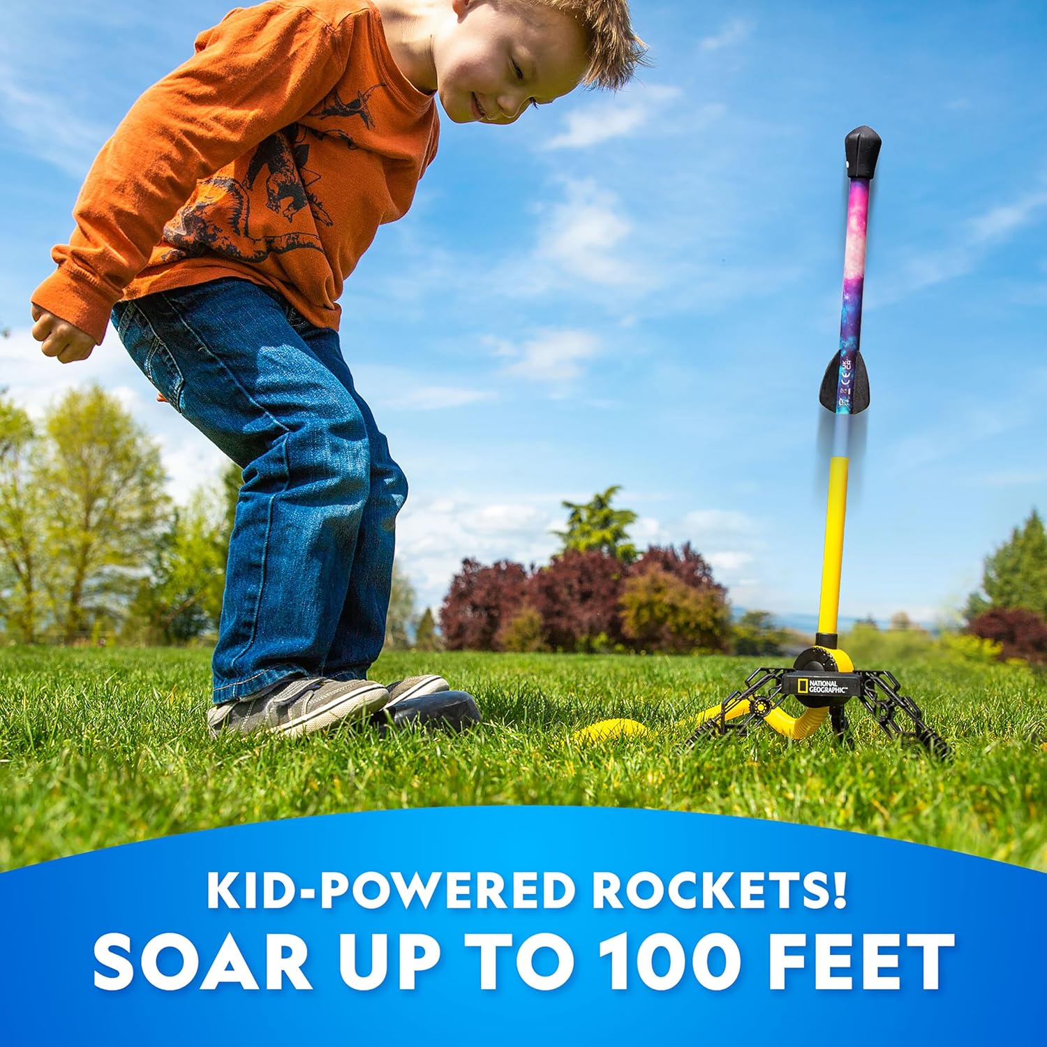NATIONAL GEOGRAPHIC Air Rocket Toy ÛÒ Ultimate LED Rocket Launcher for Kids, Jump and Launch The Light Up, Air Powered, Foam Tipped Rockets up to 100 Feet