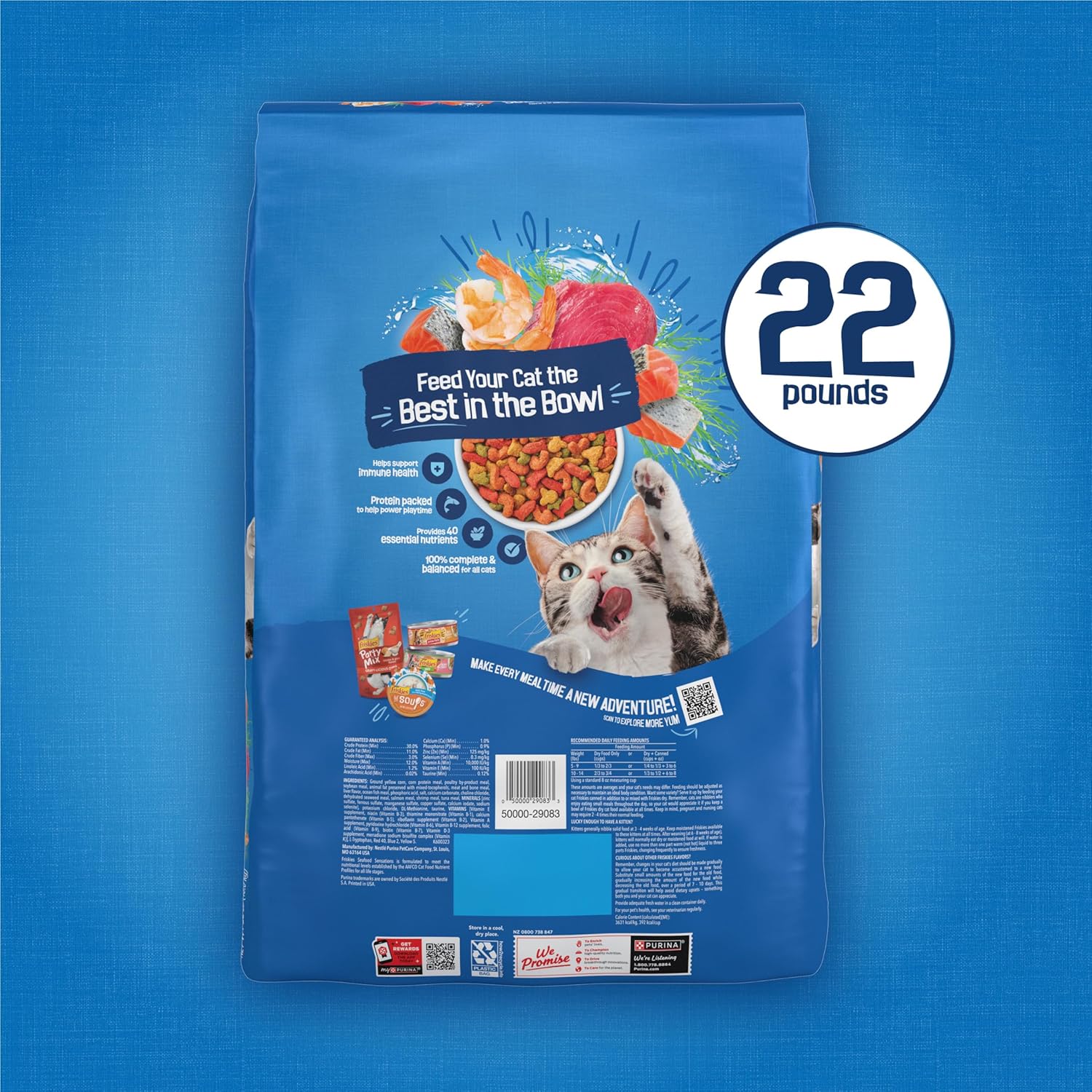 Purina Friskies Dry Cat Food Seafood Sensations With Salmon, Tuna, and Shrimp Flavors - 22 lb. Bag