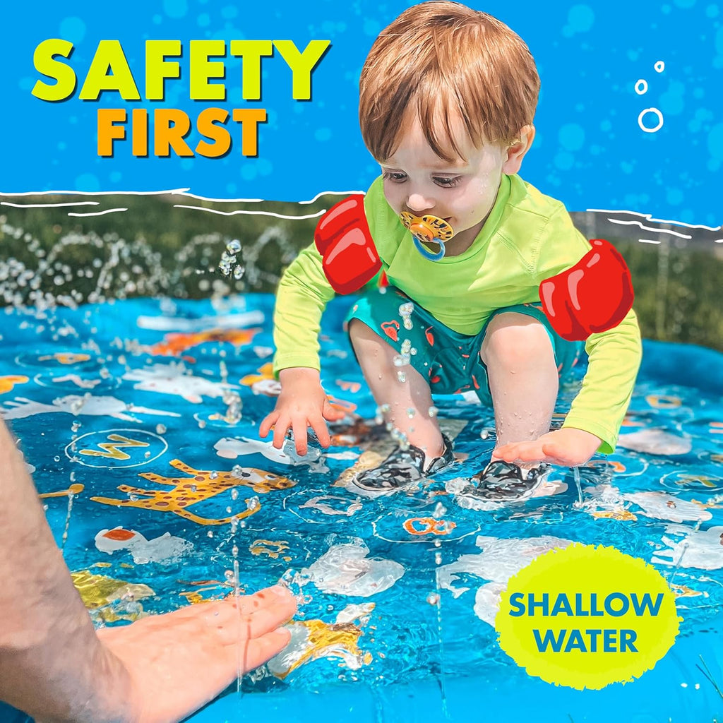 SplashEZ 3-in-1 Splash Pad, Sprinkler for Kids & Baby Pool for Learning ÛÒ Toddler Sprinkler Pool, 60ÛªÛª Outside Water Toys ÛÒ ÛÏfrom A to ZÛ Outdoor Play Mat for Babies & Toddlers