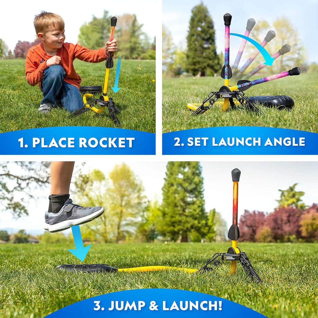 NATIONAL GEOGRAPHIC Air Rocket Toy ÛÒ Ultimate LED Rocket Launcher for Kids, Jump and Launch The Light Up, Air Powered, Foam Tipped Rockets up to 100 Feet